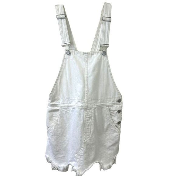 Free People - Women’s Overalls Dress ’Torn Up Jumper’ Distressed - White, Size 0 - Picture 3 of 17